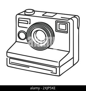 Classic Old Polaroid Camera Hand drawn Line Art Vector. Stock Vector