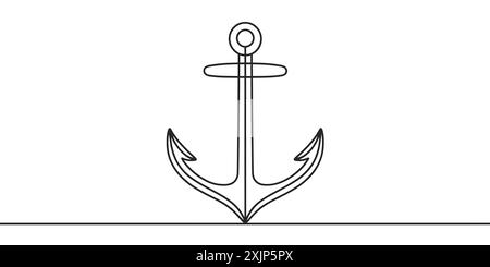 Continuous one line drawing of anchor. Vector illustration. Stock Vector