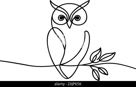 Online education owl one line graduation concept. E-learning training skill courses. vector illustration. Stock Vector