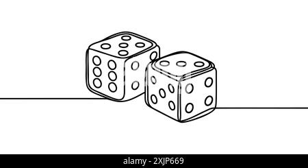 Two casino dices. Continuous one line drawing style. Vector illustration. Contour drawing of game dice Stock Vector