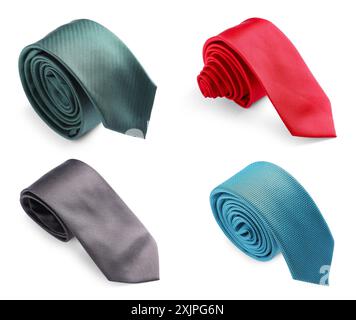 Many different ties isolated on white, set Stock Photo