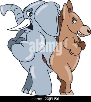 aggressive donkey and elephant Stock Vector