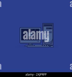 Classic window's computer pc Vector illustration in a flat style on a blue background. Stock Vector