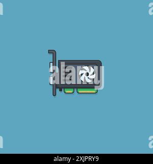 GPU Computer graphic card icon in trendy flat style isolated on blue background. Stock Vector