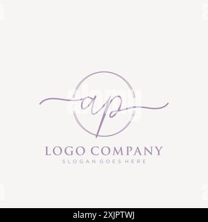 AP Initial handwriting with brush circle logo Stock Vector