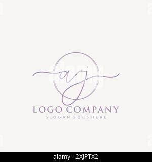 AJ Initial handwriting with brush circle logo Stock Vector