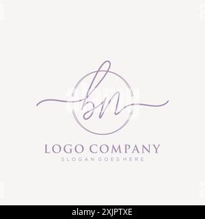 BN Initial handwriting with brush circle logo Stock Vector