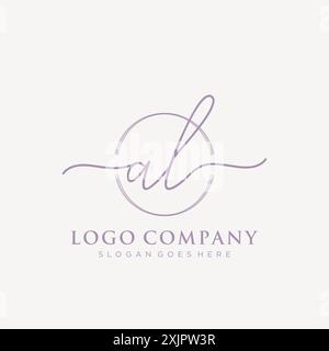 AL Initial handwriting with brush circle logo Stock Vector