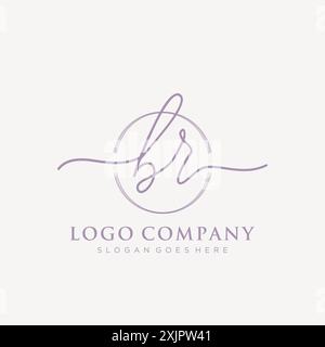 BR Initial handwriting with brush circle logo Stock Vector