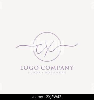 CX Initial handwriting with brush circle logo Stock Vector