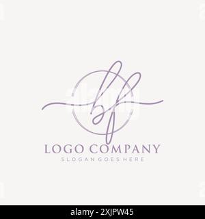 BF Initial handwriting with brush circle logo Stock Vector