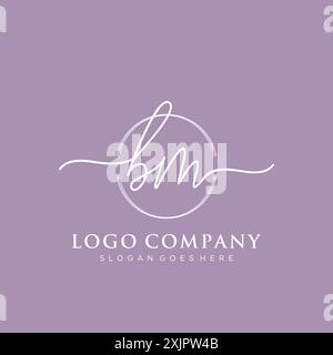 BM Initial handwriting with brush circle logo Stock Vector