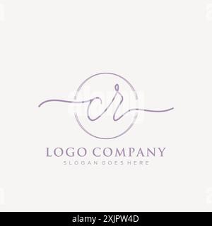 CR Initial handwriting with brush circle logo Stock Vector