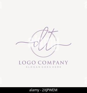 DT Initial handwriting with brush circle logo Stock Vector