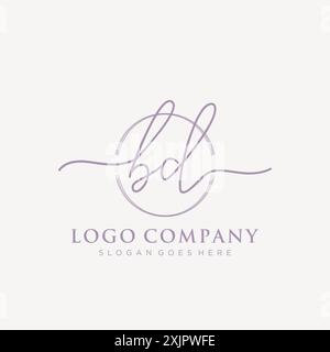 BD Initial handwriting with brush circle logo Stock Vector