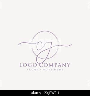 CJ Initial handwriting with brush circle logo Stock Vector
