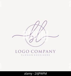 BL Initial handwriting with brush circle logo Stock Vector