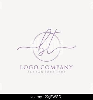 BT Initial handwriting with brush circle logo Stock Vector
