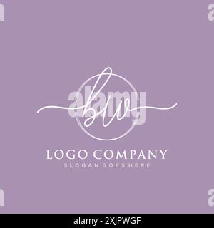 BW Initial handwriting with brush circle logo Stock Vector