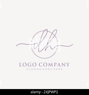 DH Initial handwriting with brush circle logo Stock Vector