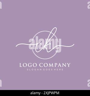 CK Initial handwriting with brush circle logo Stock Vector