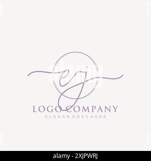 EJ Initial handwriting with brush circle logo Stock Vector