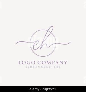 EH Initial handwriting with brush circle logo Stock Vector