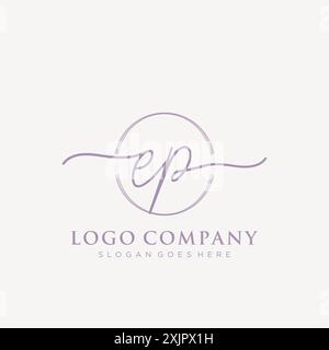EP Initial handwriting with brush circle logo Stock Vector