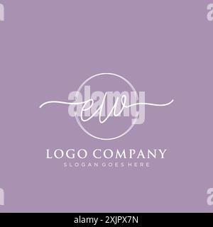 EW Initial handwriting with brush circle logo Stock Vector