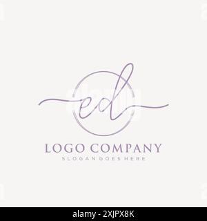 ED Initial handwriting with brush circle logo Stock Vector