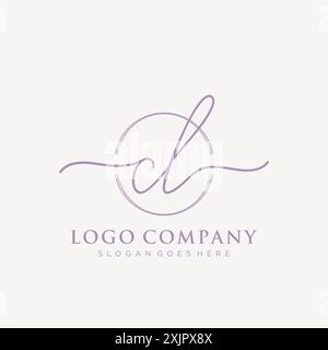 CL Initial handwriting with brush circle logo Stock Vector