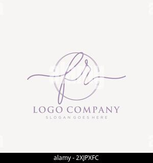 FR Initial handwriting with brush circle logo Stock Vector