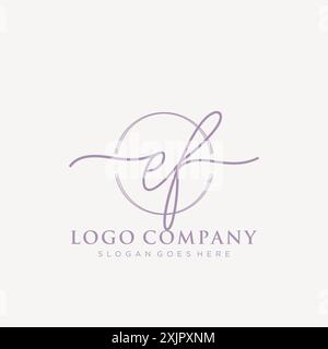 EF Initial handwriting with brush circle logo Stock Vector