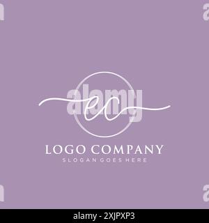 EC Initial handwriting with brush circle logo Stock Vector