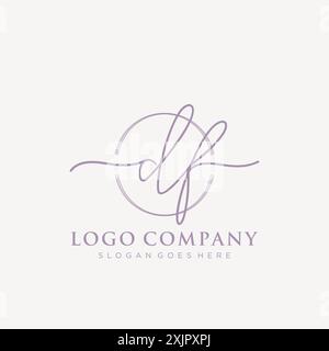 DF Initial handwriting with brush circle logo Stock Vector