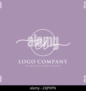 EI Initial handwriting with brush circle logo Stock Vector