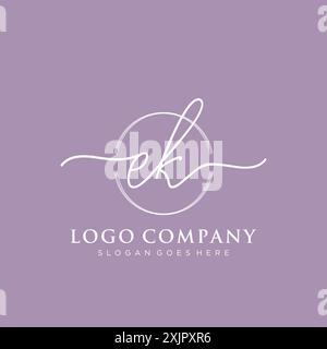 EK Initial handwriting with brush circle logo Stock Vector