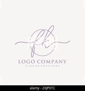 FK Initial handwriting with brush circle logo Stock Vector