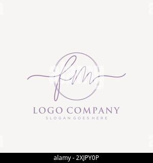 FM Initial handwriting with brush circle logo Stock Vector