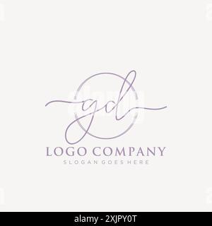 GD Initial handwriting with brush circle logo Stock Vector
