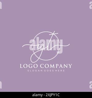 GT Initial handwriting with brush circle logo Stock Vector