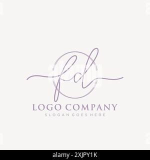 FD Initial handwriting with brush circle logo Stock Vector