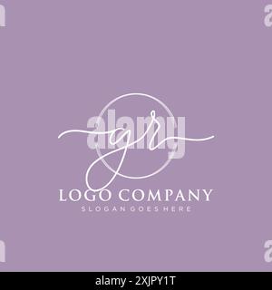 GR Initial handwriting with brush circle logo Stock Vector