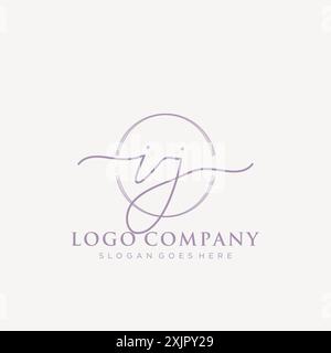 IJ Initial handwriting with brush circle logo Stock Vector