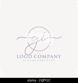 GI Initial handwriting with brush circle logo Stock Vector