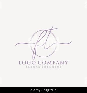 FT Initial handwriting with brush circle logo Stock Vector