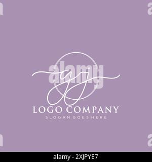 GJ Initial handwriting with brush circle logo Stock Vector