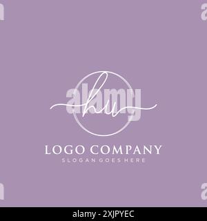 HU Initial handwriting with brush circle logo Stock Vector