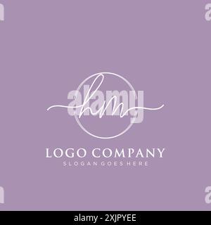 HM Initial handwriting with brush circle logo Stock Vector
