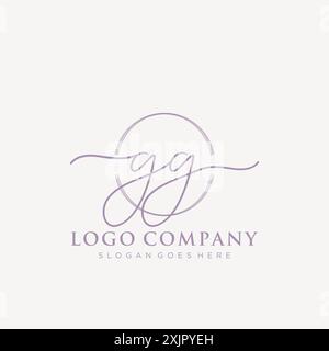 GG Initial handwriting with brush circle logo Stock Vector